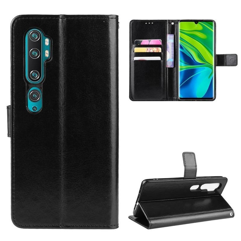 Őrült PU bőr pénztárca tok Xiaomi Mi Note 10 / Mi Note 10 Pro - fekete