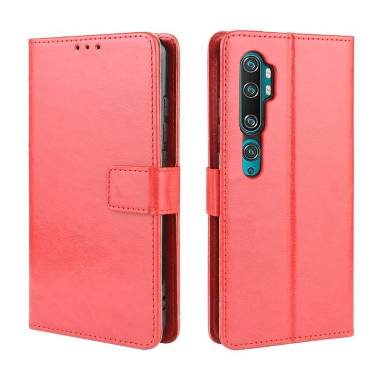 Őrült PU bőr pénztárca tok Xiaomi Mi Note 10 / Mi Note 10 Pro - piros