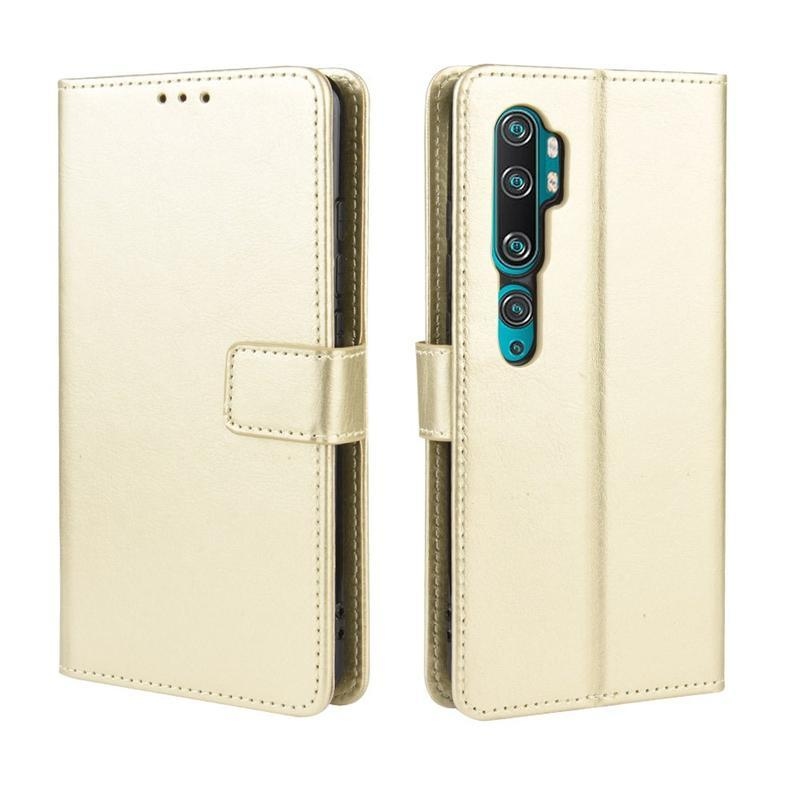 Őrült PU bőr pénztárca tok Xiaomi Mi Note 10 / Mi Note 10 Pro - arany színben