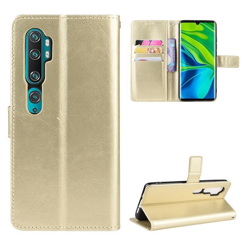 Őrült PU bőr pénztárca tok Xiaomi Mi Note 10 / Mi Note 10 Pro - arany színben
