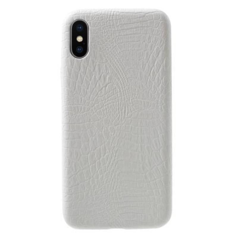 Krokó műanyag tok PU bőr hátlappal iPhone X készülékhez - fehér