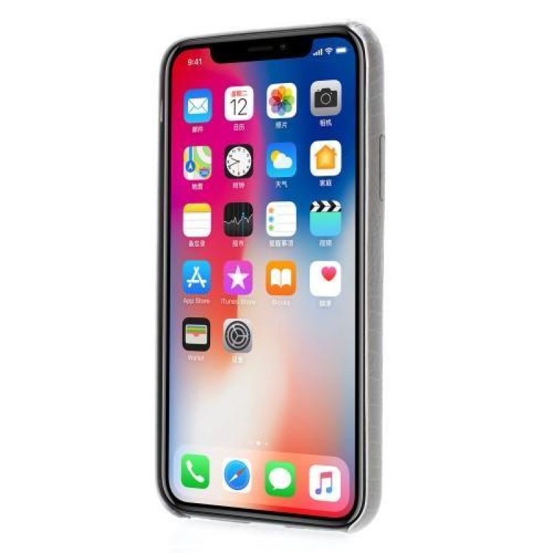 Krokó műanyag tok PU bőr hátlappal iPhone X készülékhez - fehér