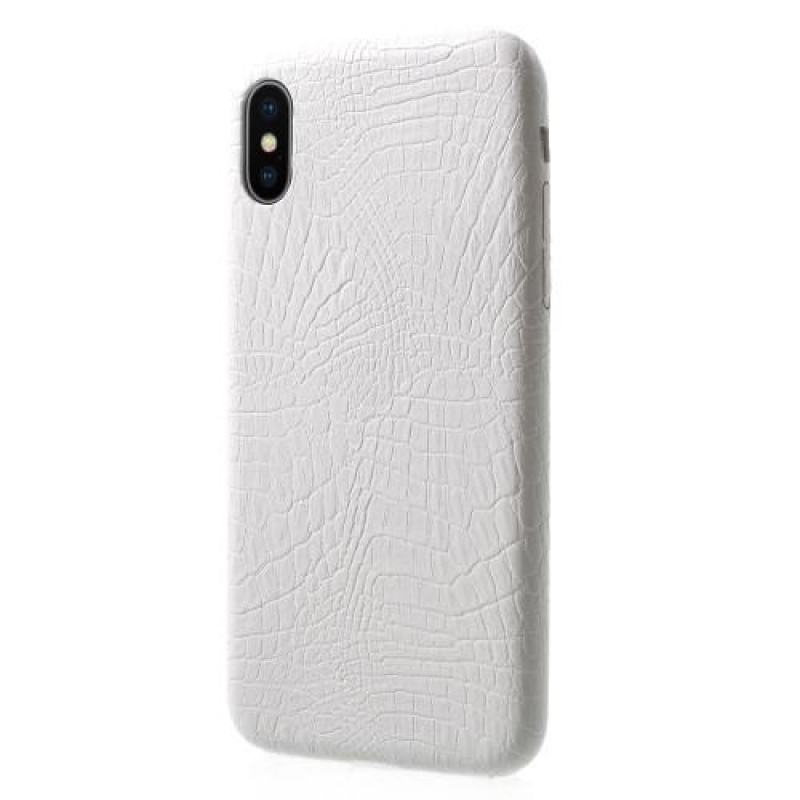 Krokó műanyag tok PU bőr hátlappal iPhone X készülékhez - fehér