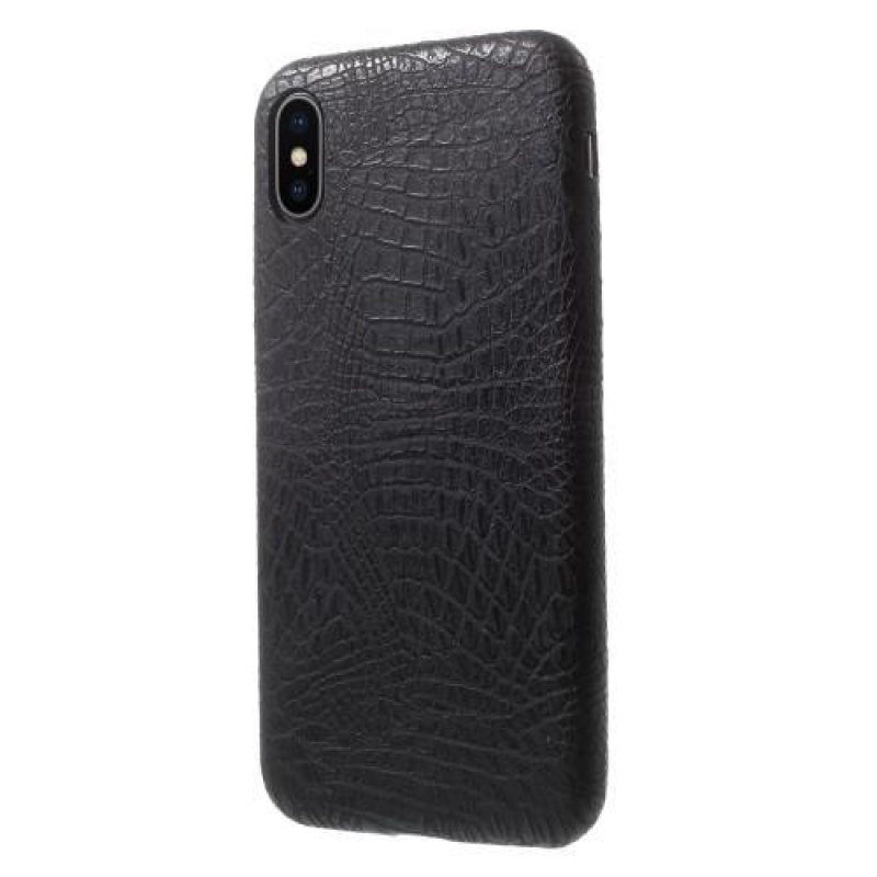 Krokó műanyag tok PU bőr hátlappal iPhone X készülékhez - fekete