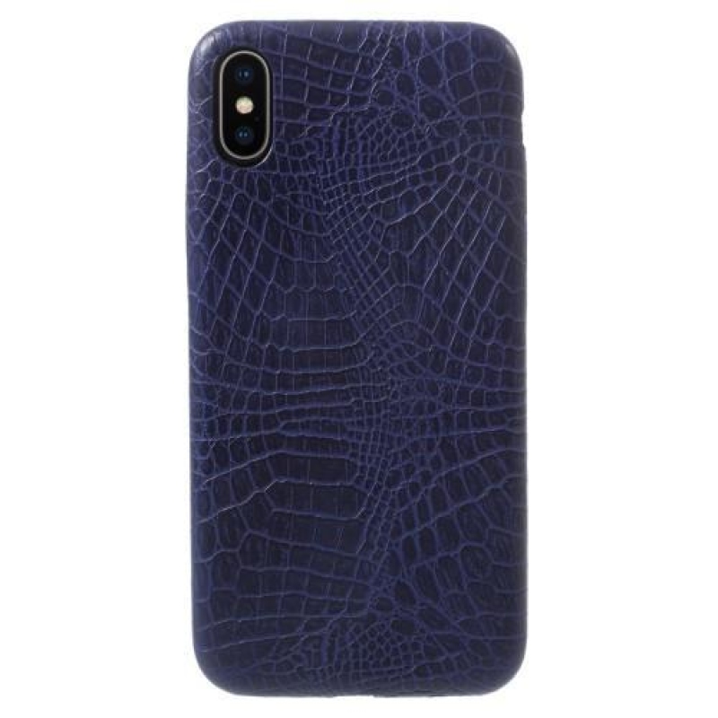 Krokó műanyag tok PU bőr hátlappal iPhone X készülékhez - kék