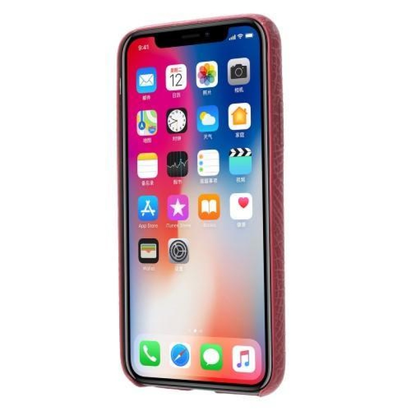 Krokó műanyag tok PU bőr hátlappal iPhone X készülékhez - rózsaszín