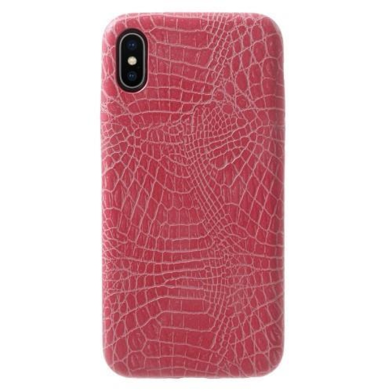 Krokó műanyag tok PU bőr hátlappal iPhone X készülékhez - rózsaszín