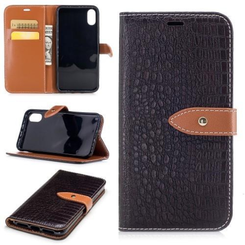 Krokó PU bőr tok iPhone X készülékhez - barna