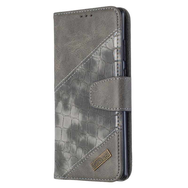 Krokodil PU bőr pénztárca tok Samsung Galaxy Note 20/Note 20 5G - szürke
