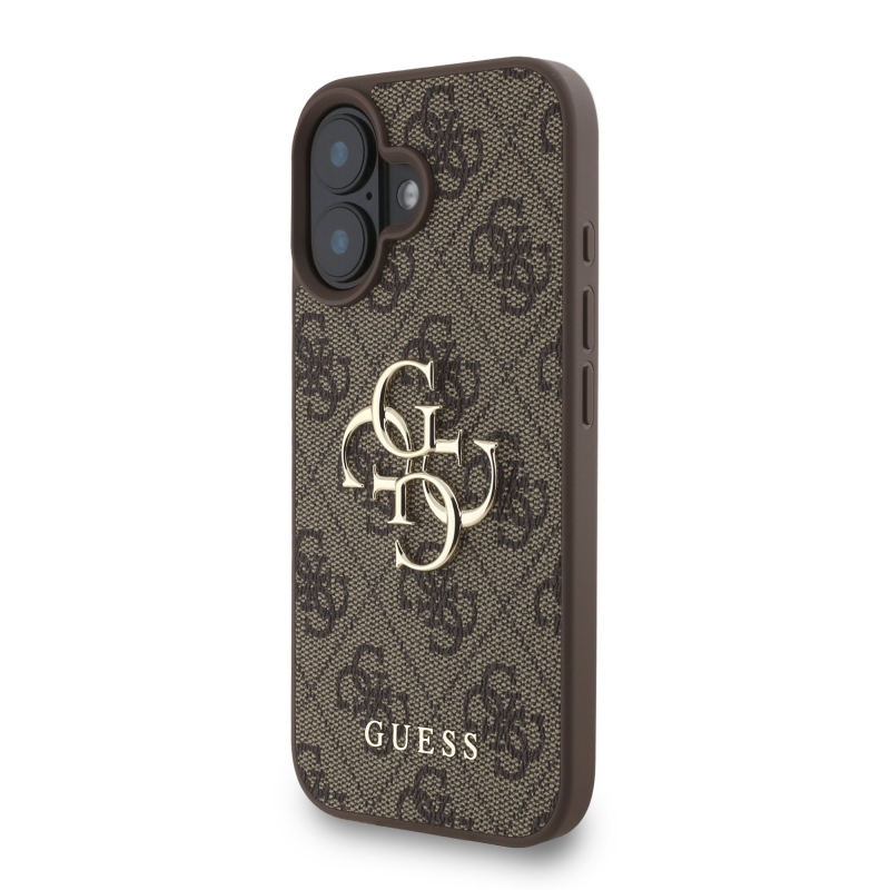 Guess PU 4G fém logós fém pánt hátlap iPhone 16 barna