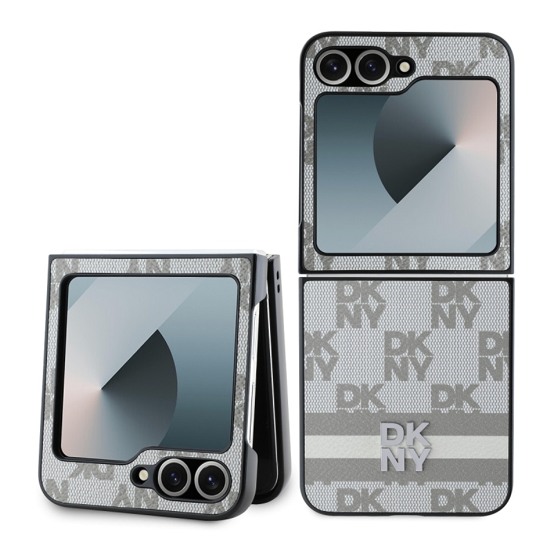 DKNY PU bőr kockás mintás és csíkos hátsó borító Samsung Galaxy Z Flip 6 bézs színűhöz