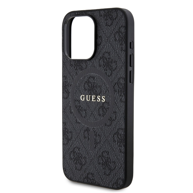 Guess PU bőr 4G színes gyűrűs MagSafe hátlap iPhone 15 Pro Max-hoz Fekete