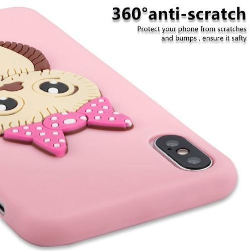 Aranyos 3D szilikon tok iPhone X készülékhez - rózsaszín