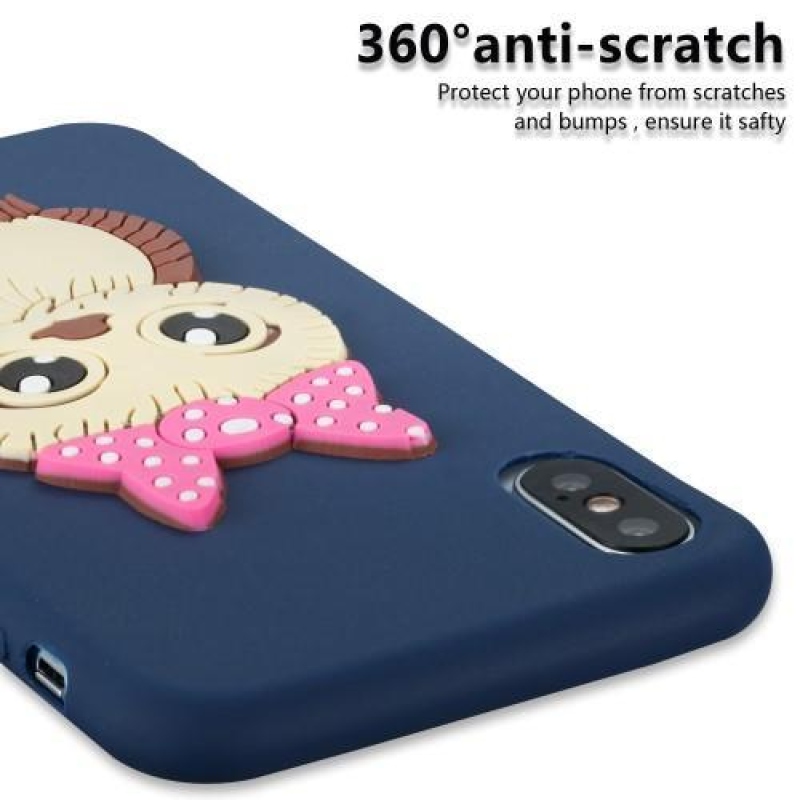Aranyos 3D szilikon tok iPhone X készülékhez - sötétkék
