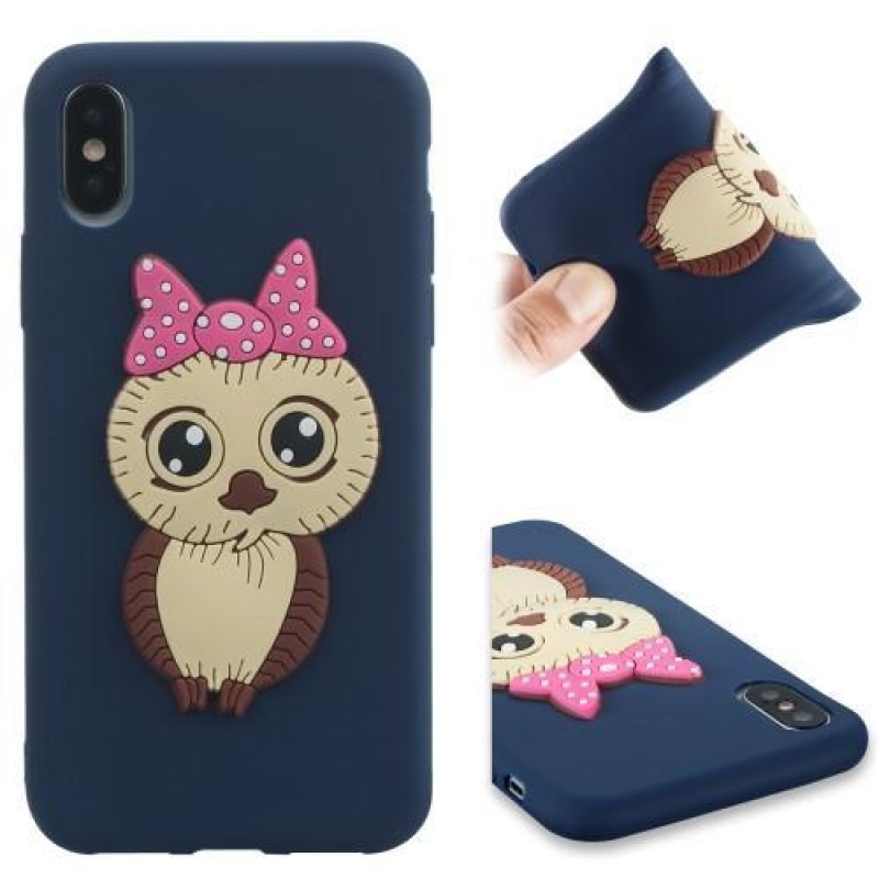 Aranyos 3D szilikon tok iPhone X készülékhez - sötétkék