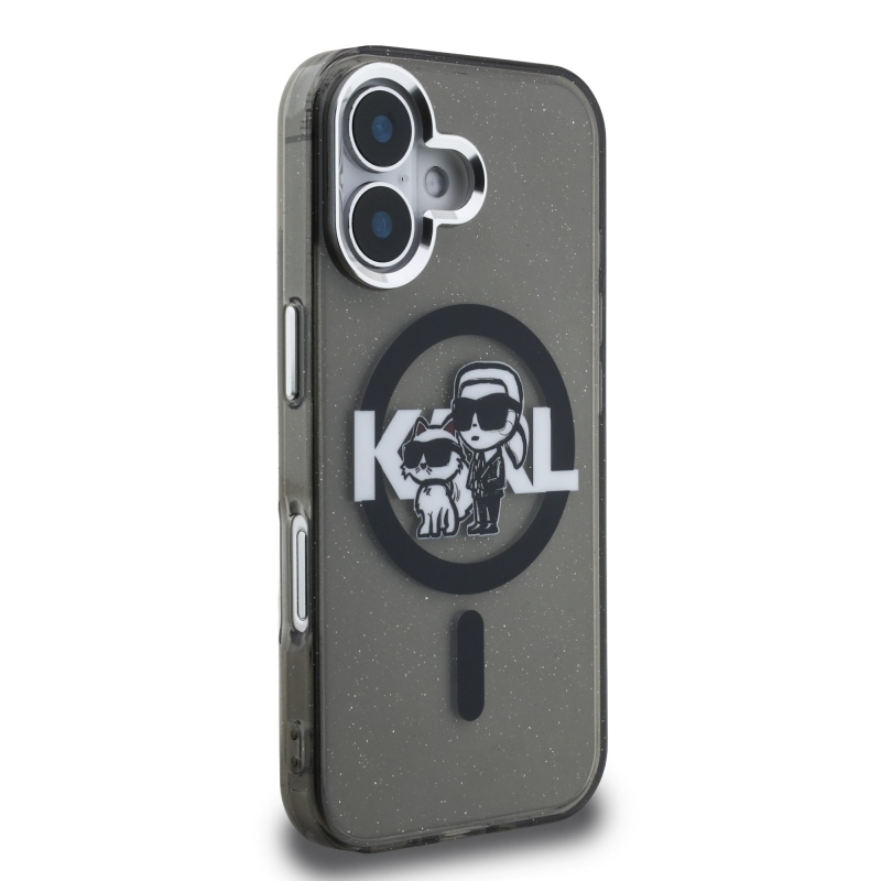 Karl Lagerfeld IML Glitter Karl és Choupette Sketch MagSafe hátlapi borító iPhone 16-hoz Fekete