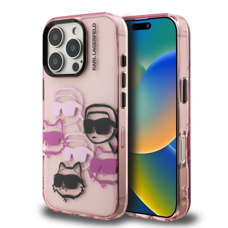 Karl Lagerfeld IML Multi K&CH Heads hátlapi borító iPhone 16 Pro Max készülékhez rózsaszínű