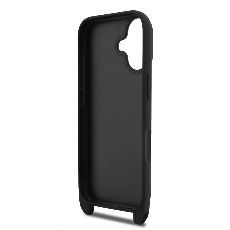 Karl Lagerfeld Saffiano Crossbody Strap Metal Karl és Choupette hátlapi borító iPhone 17 Fekete