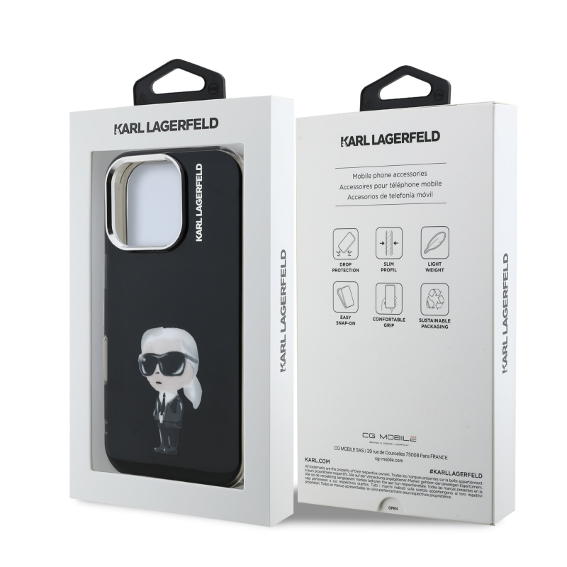 Karl Lagerfeld IML Aquarelle Karl hátlapi borító iPhone 16 Pro Max készülékhez Fekete