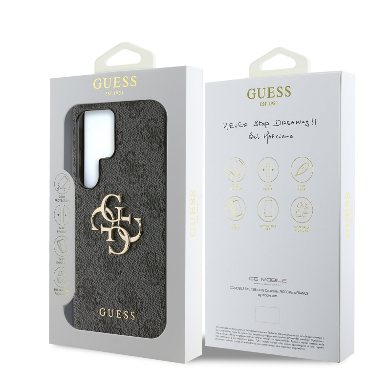 Guess PU 4G fém logós hátlap Samsung Galaxy S25 Ultra szürke