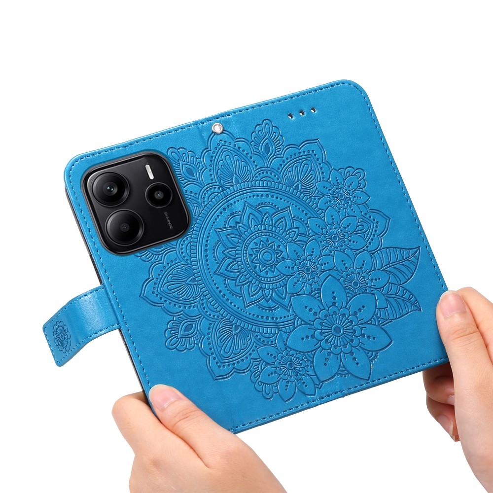 Virágos könyv tok a Xiaomi Redmi Note 14-hez - kék