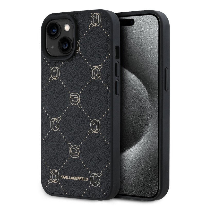 Karl Lagerfeld PU Karl fejek mintás Magsafe hátlap iPhone 15 fekete