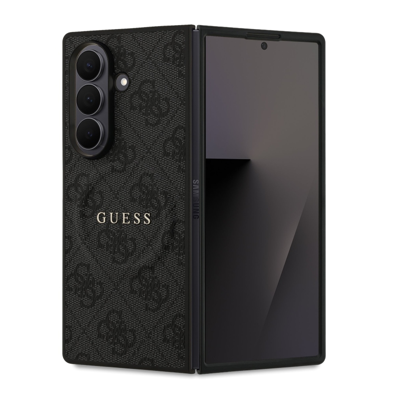 Guess PU bőr 4G színes gyűrűs mágneses hátlap Samsung Galaxy Z Fold 7 fekete