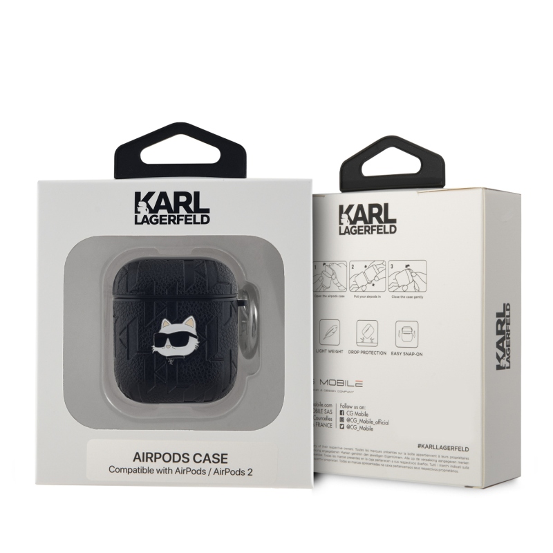 Karl Lagerfeld PU dombornyomott Choupette fej tok az AirPods 1/2-hez Fekete