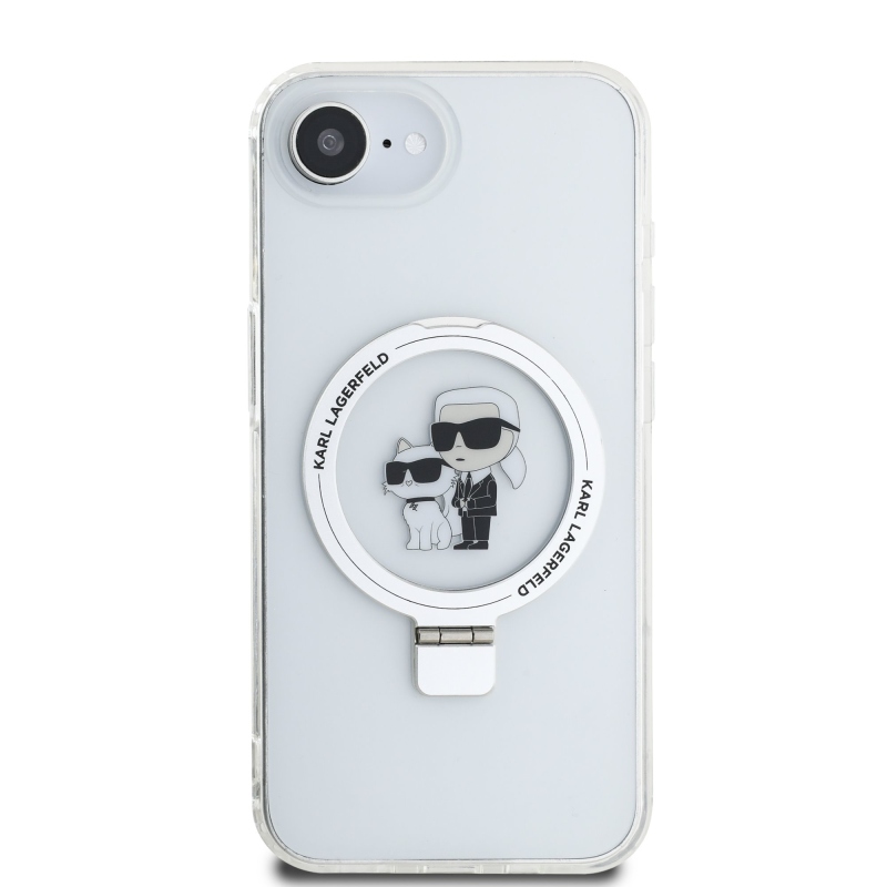 Karl Lagerfeld Ringstand Karl és Choupette MagSafe hátlapi borító iPhone 16e-hez Fehér
