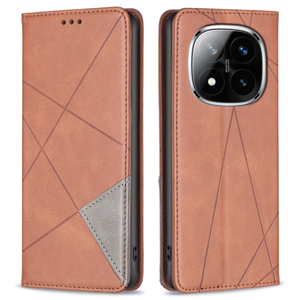 Háromszög alakú könyv tok Xiaomi Redmi Note 14 Pro - barna