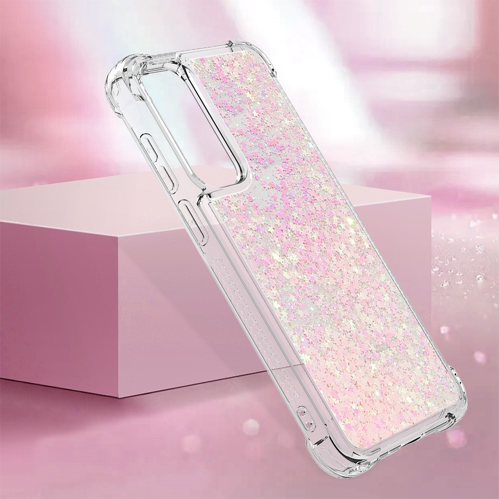 Glitter zselés homokóra tok Samsung Galaxy A55 5G - rózsaszín / csillagok