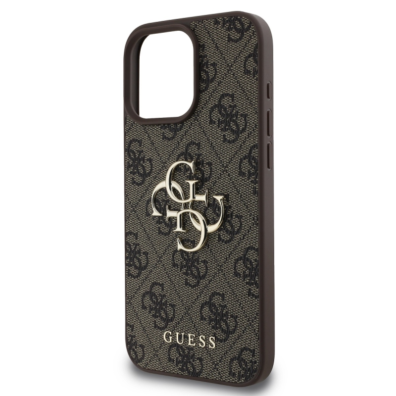 Guess PU 4G fém logós hátlap iPhone 16 Pro barna színű iPhone 16 Pro számára