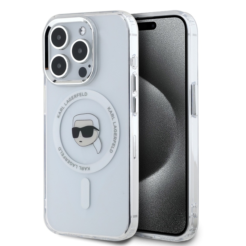 Karl Lagerfeld IML Karl Head fémkeret MagSafe hátlapi borító iPhone 15 Pro Max-hoz Átlátszó