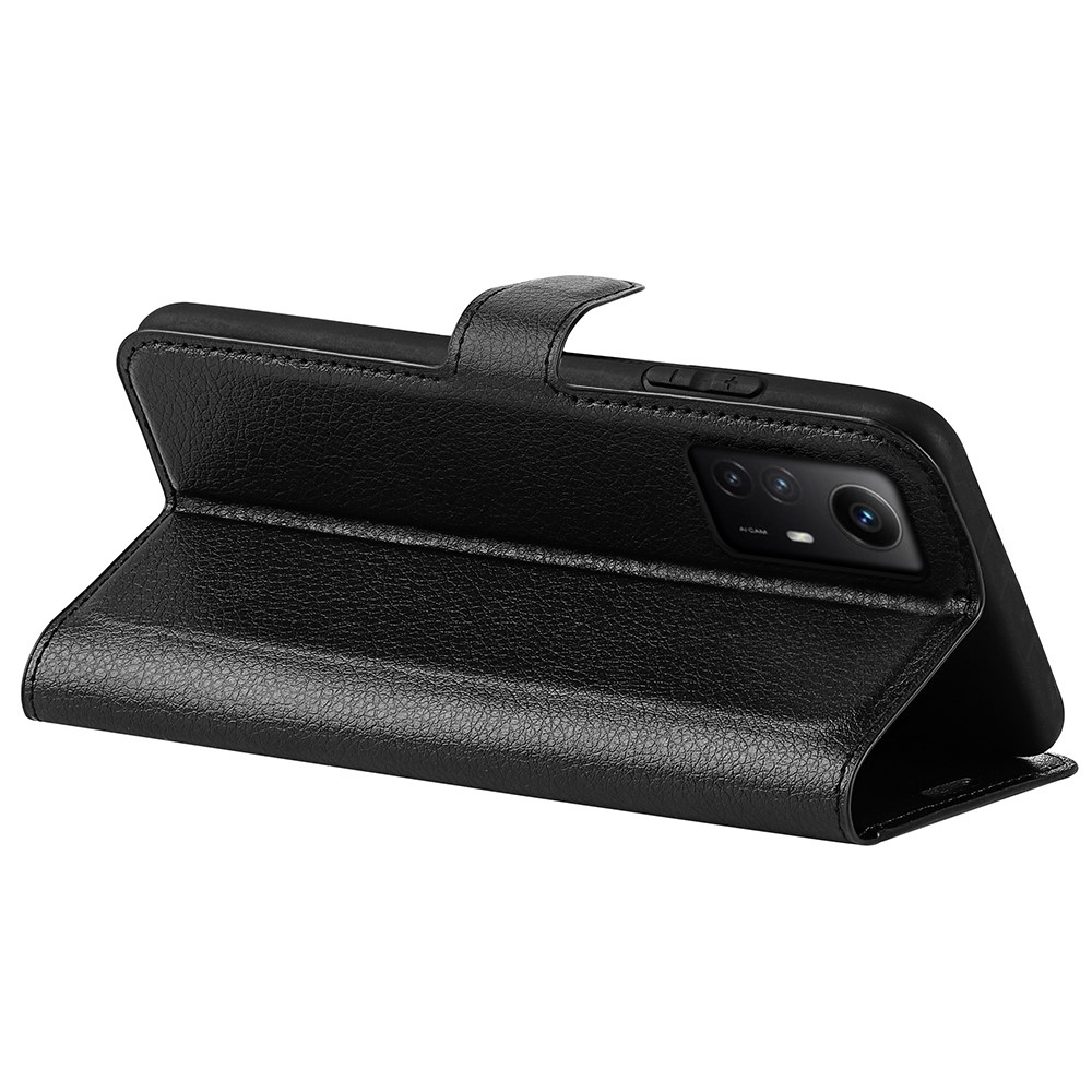 Litchi könyv tok Xiaomi Redmi Note 12S-hez - fekete