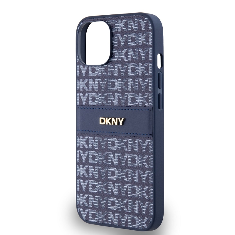 DKNY PU bőr ismétlődő mintás tonális csíkos hátlapi borító iPhone 14 kékhez