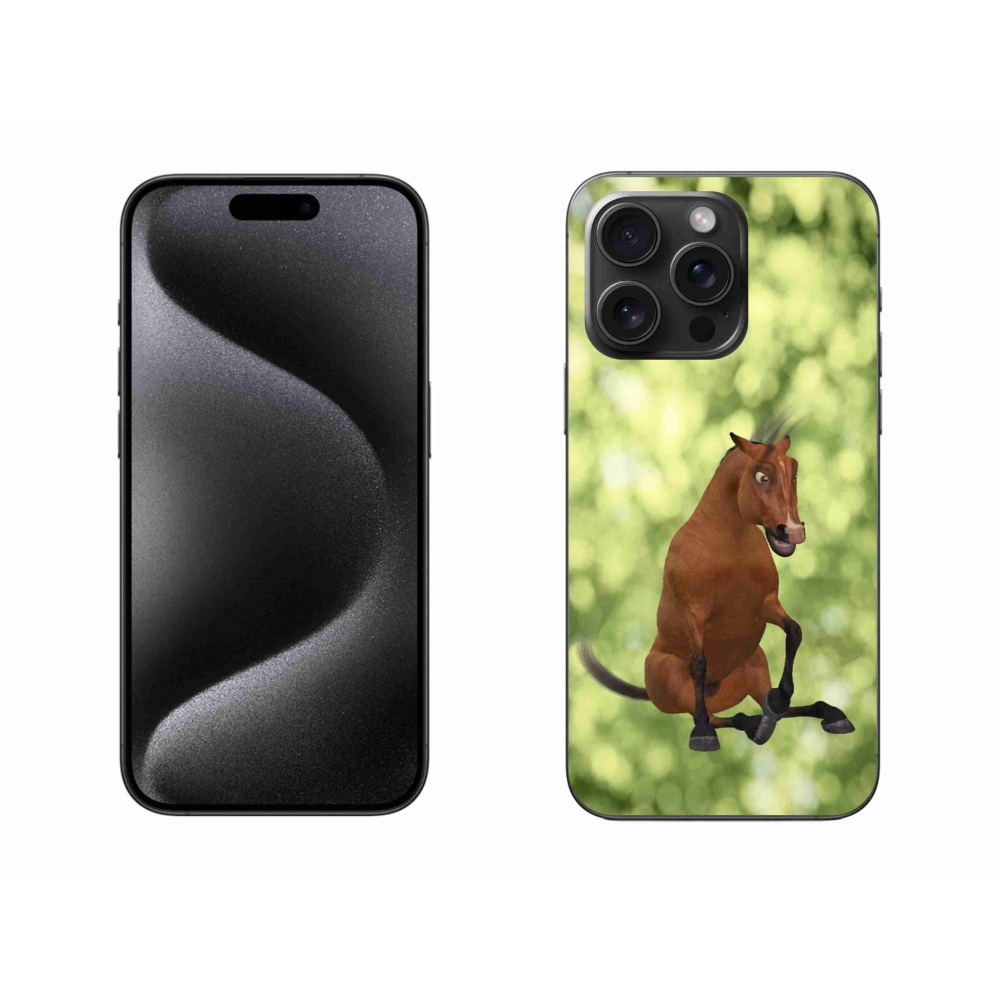 Zselés borítás mmCase iPhone 15 Pro Max készülékhez - barna rajzfilm ló 1