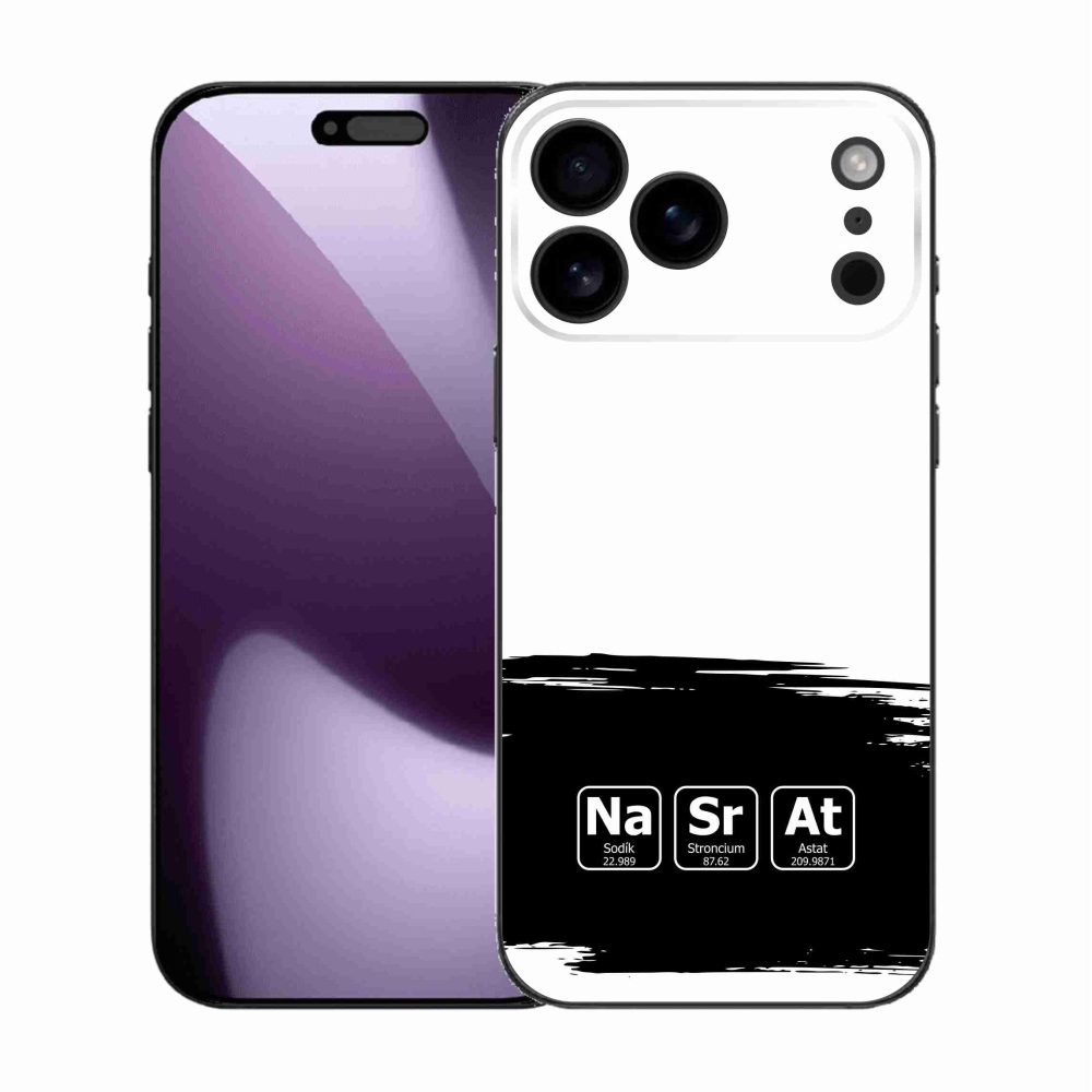Gél borítás mmCase iPhone 17 Pro Max készülékhez - kémiai elemek fekete és fehér háttérrel