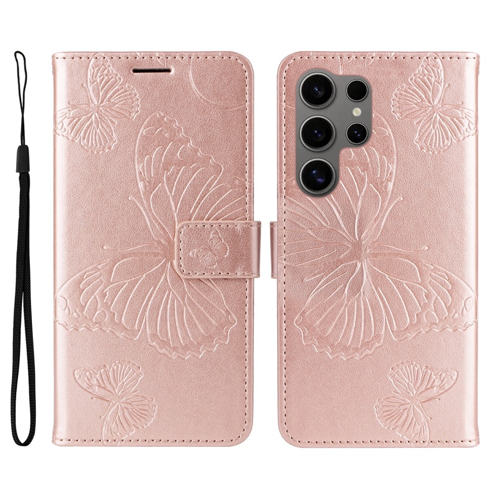 Nagy pillangó könyv tok Samsung Galaxy S25 Ultra készülékhez - rózsaarany