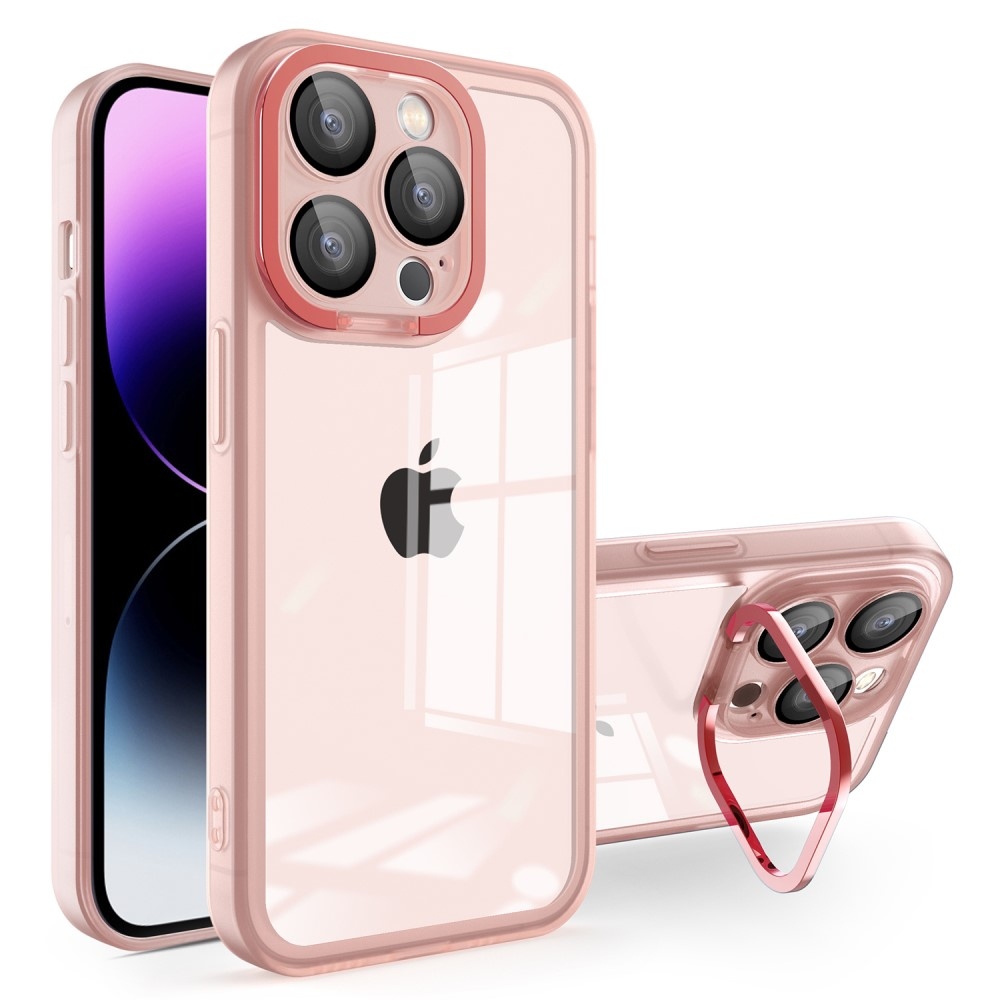 Gél tok fix hátlappal és állvánnyal iPhone 15 Pro Max készülékhez - rózsaszín