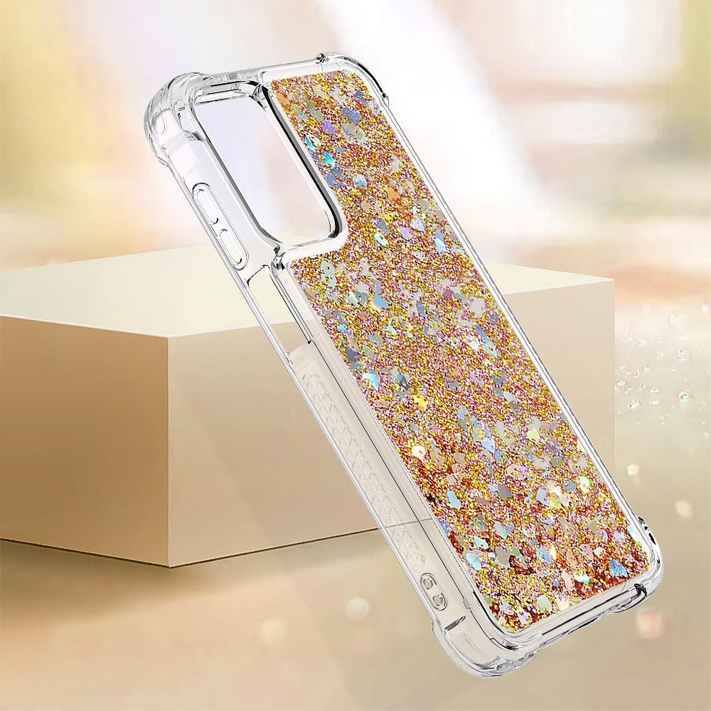 Csillogó homokóra zselés tok Samsung Galaxy A17 5G - arany/szív