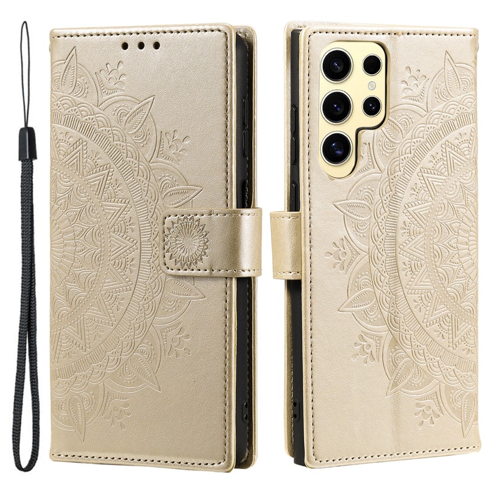 Mandala könyv tok Samsung Galaxy S25 Ultra készülékhez - arany színben