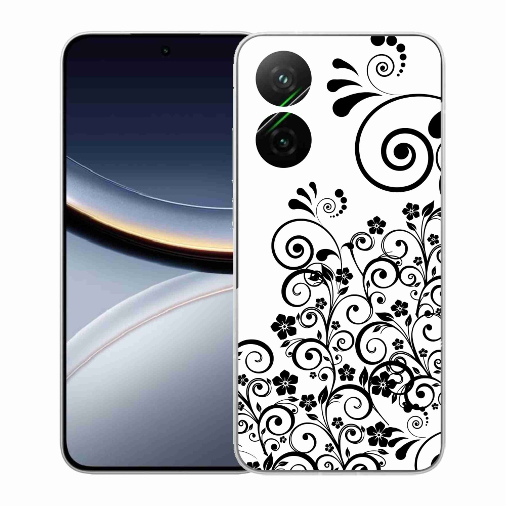 Gél borítás mmCase a Xiaomi Poco F7 5G-hez - fekete és fehér virágminták