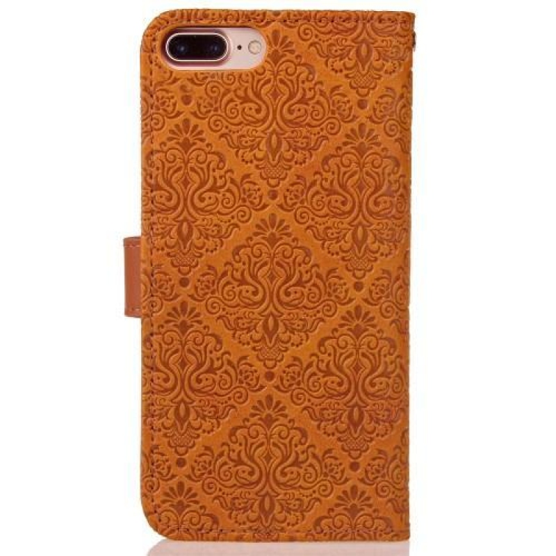 Damaszk PU bőr tok iPhone 8 Plus és 7 Plus készülékhez - narancssárga színben