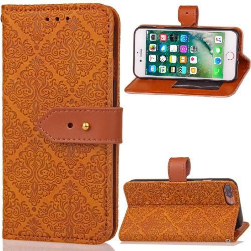 Damaszk PU bőr tok iPhone 8 Plus és 7 Plus készülékhez - narancssárga színben
