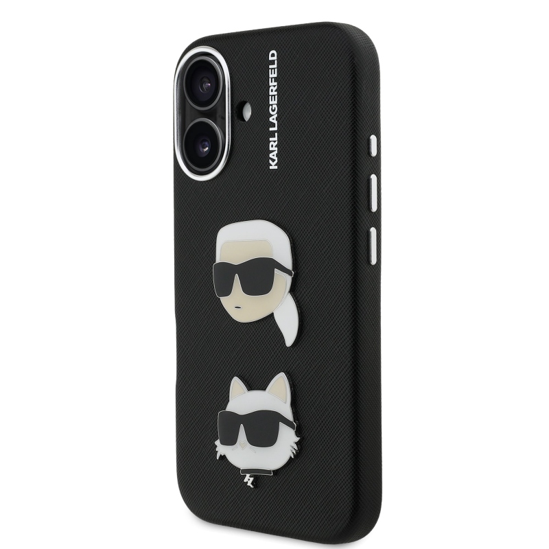 Karl Lagerfeld szemcsés PU K&CH Heads hátlap iPhone 16-hoz Fekete
