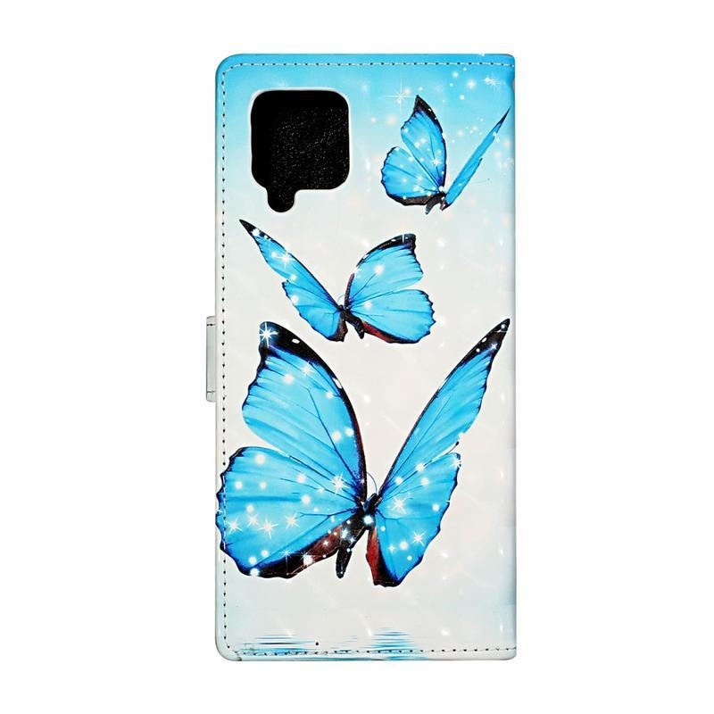 Dekor PU bőr pénztárca tok Samsung Galaxy A42 5G - kék pillangókhoz
