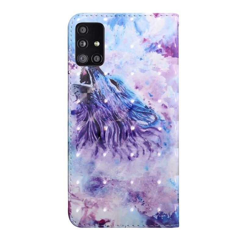 Dekor PU bőr pénztárca tok Samsung Galaxy A51 5G - üvöltő farkas
