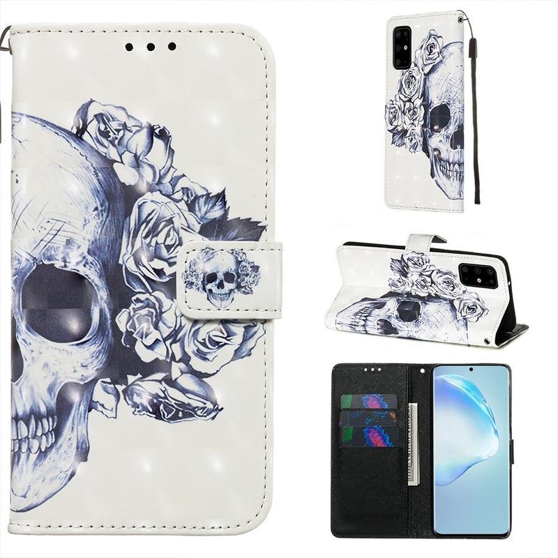 Dekor PU bőr pénztárca tok Samsung Galaxy S20 Plus-hoz - koponya