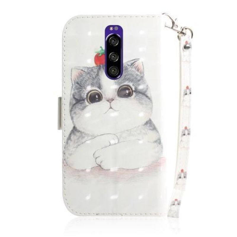 Dekor PU bőr pénztárca tok Sony Xperia 1 - fehér macska
