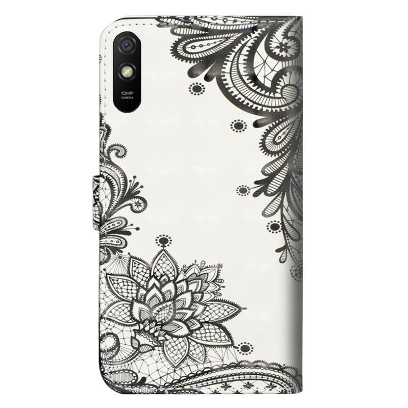 Nyomtatás PU bőr pénztárca tok Xiaomi Redmi 9A/9AT - csipke virág